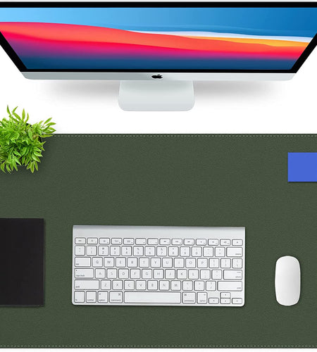 Desk Mat, Blotter, Dual-Sided Office Desk Pad, Waterproof Desk Mat for Desktop, Desk Blotters, PU Leather Pad Protector (31.5" X 15.7", Dark Green)