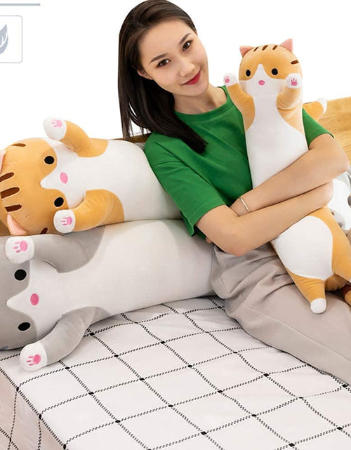 Load image into Gallery viewer, Cute Cat Plush Long Body Pillow Cuddle Cartoon Stuffed Animals Cat Plushie Soft Doll Pillows Gifts for Kids Girls (Orange, 19")
