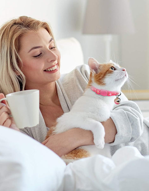 Load image into Gallery viewer, 2PCS Breakaway Cat Collars with Bell Moons Stars Cute Kitty Adjustable Safe Kitten Collars with Pendant Glow in the Dark(Purple&amp;Pink)
