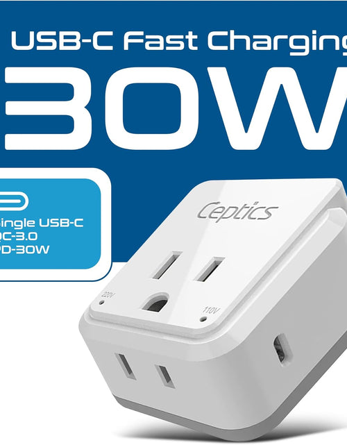 Load image into Gallery viewer, World Travel Plug Adapter Set by , Safe USB-C 30W PD &amp; QC 3.0-2 USA Socket - Compact &amp; Powerful - Use in Europe, Asia, Australia, Japan - Includes Type A, B, C, E/F, G, I Swadapt Attachments
