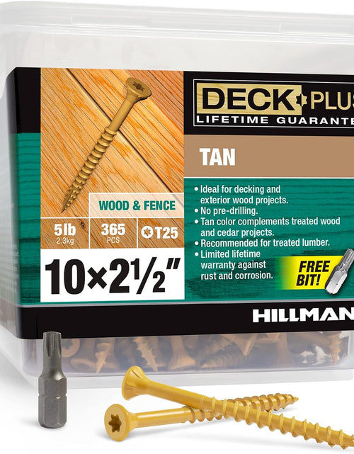 Load image into Gallery viewer, 2-1/2 Inch Epoxy Coated Exterior Wood and Fence Screws #10 X 2-1/2" Torx/Star Drive Included Coarse Thread, Outdoor Rust Resistant Decking Screw, Tan, 5 Lb Box, 365 Pieces | 48416
