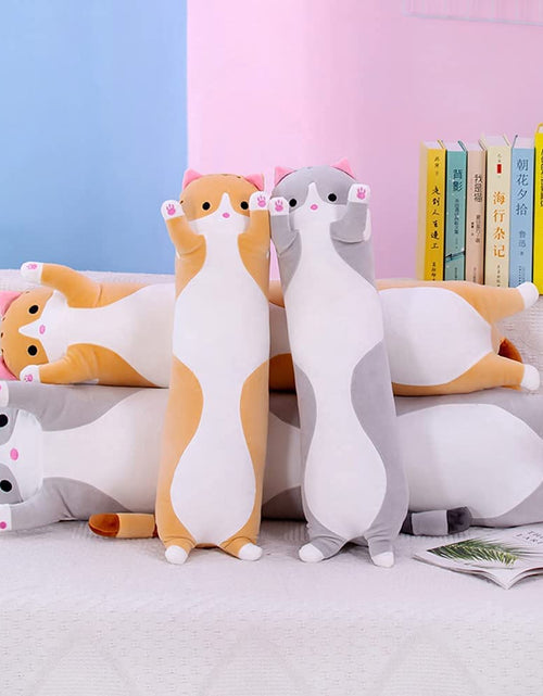 Load image into Gallery viewer, Cute Cat Plush Long Body Pillow Cuddle Cartoon Stuffed Animals Cat Plushie Soft Doll Pillows Gifts for Kids Girls (Orange, 19")
