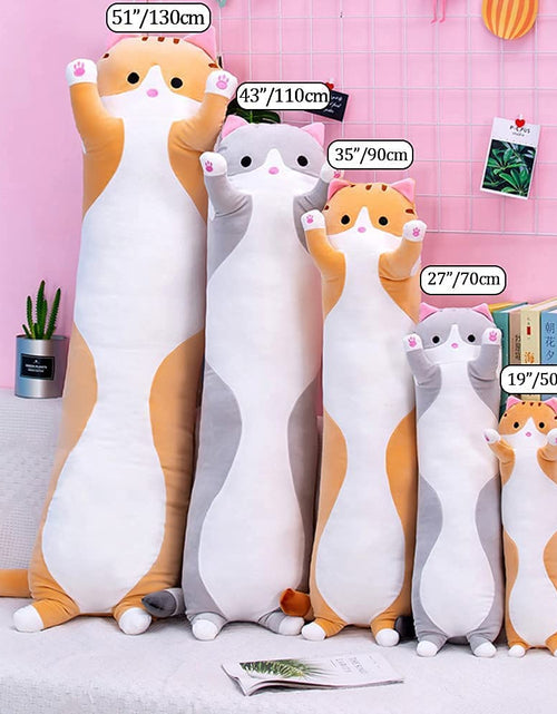 Load image into Gallery viewer, Cute Cat Plush Long Body Pillow Cuddle Cartoon Stuffed Animals Cat Plushie Soft Doll Pillows Gifts for Kids Girls (Orange, 19")
