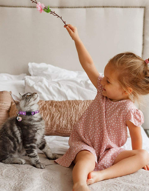 Load image into Gallery viewer, 2PCS Breakaway Cat Collars with Bell Moons Stars Cute Kitty Adjustable Safe Kitten Collars with Pendant Glow in the Dark(Purple&amp;Pink)
