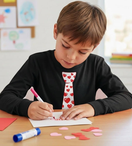 Boys Valentines Day Shirt Red Hearts Tie Toddler Kids Long Sleeve T-Shirt
