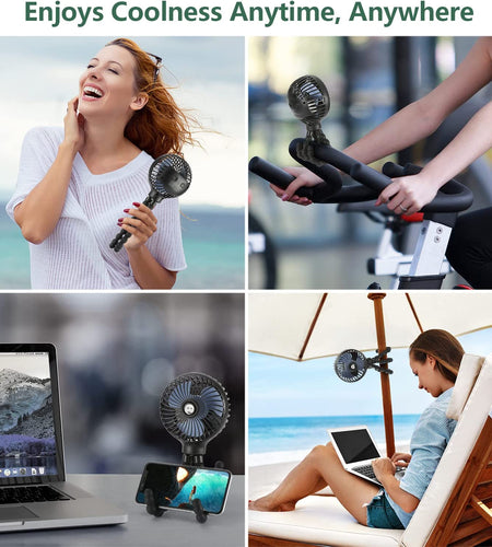Mini Handheld Personal Portable Fan, Baby Stroller Fan, Car Seat Fan, USB or Battery Powered, with Flexible Tripod Clip on Student Bed Desk Bike Crib Treadmill Camping Traveling(Black)