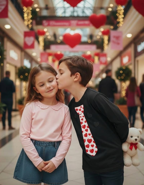 Load image into Gallery viewer, Boys Valentines Day Shirt Red Hearts Tie Toddler Kids Long Sleeve T-Shirt
