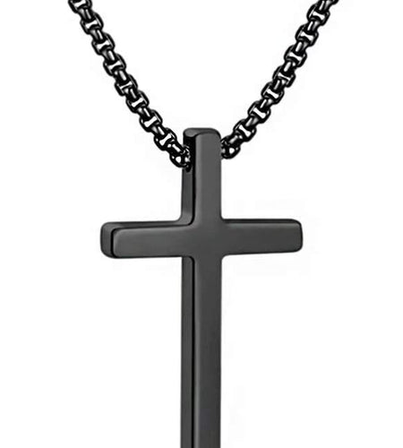 Cross Necklace for Men, Silver Black Gold Stainless Steel Plain Cross Pendant Necklace for Men Box Chain 16-30 Inch