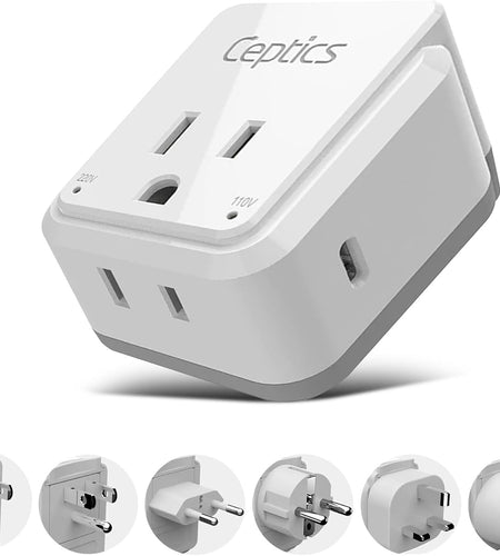 World Travel Plug Adapter Set by , Safe USB-C 30W PD & QC 3.0-2 USA Socket - Compact & Powerful - Use in Europe, Asia, Australia, Japan - Includes Type A, B, C, E/F, G, I Swadapt Attachments