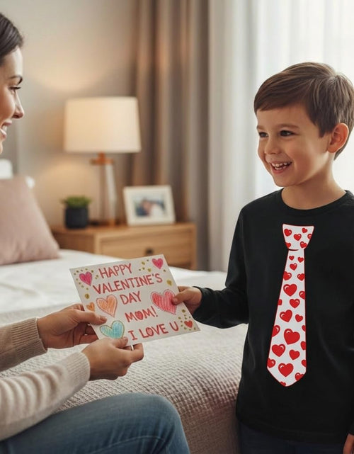 Load image into Gallery viewer, Boys Valentines Day Shirt Red Hearts Tie Toddler Kids Long Sleeve T-Shirt
