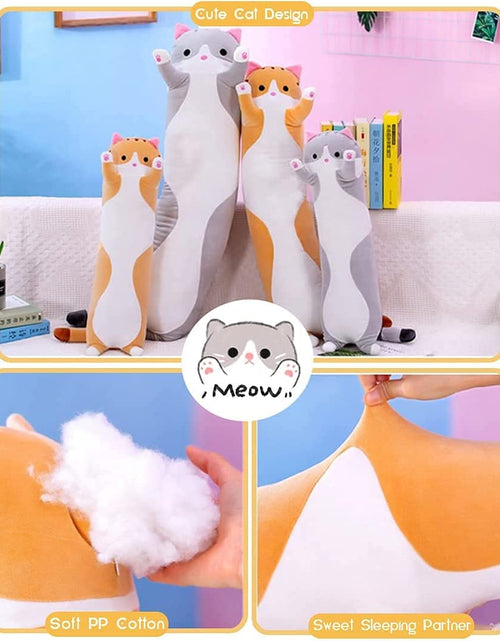 Load image into Gallery viewer, Cute Cat Plush Long Body Pillow Cuddle Cartoon Stuffed Animals Cat Plushie Soft Doll Pillows Gifts for Kids Girls (Orange, 19")
