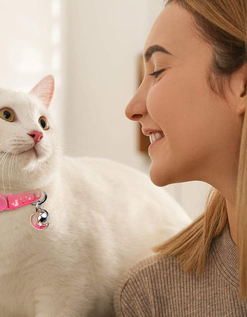 Load image into Gallery viewer, 2PCS Breakaway Cat Collars with Bell Moons Stars Cute Kitty Adjustable Safe Kitten Collars with Pendant Glow in the Dark(Purple&amp;Pink)
