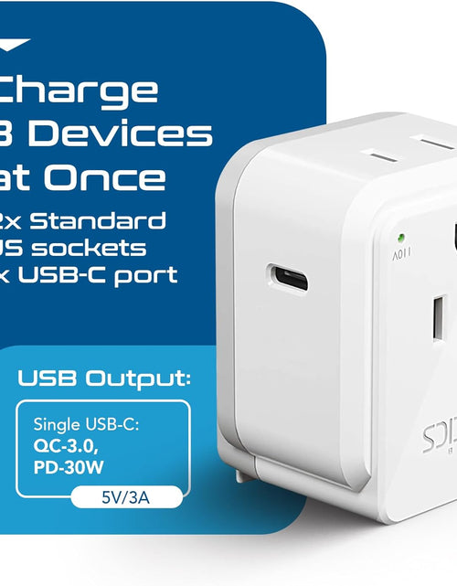 Load image into Gallery viewer, World Travel Plug Adapter Set by , Safe USB-C 30W PD &amp; QC 3.0-2 USA Socket - Compact &amp; Powerful - Use in Europe, Asia, Australia, Japan - Includes Type A, B, C, E/F, G, I Swadapt Attachments
